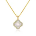 Detailed view of the S925 silver pearl pendant necklace featuring sparkling cubic zirconia. - YX0225-Clover Rhinestone Inlaid Style