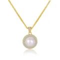 Exquisite gold-plated S925 silver pearl pendant necklace with sparkling zirconia halo. - YX0224-Pearl Clavicle Chain Style