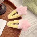 Carini fermagli per capelli a stella in peluche per donne bambini, morbidi mollette becco d'anatra. - Fermagli BB / Rosa