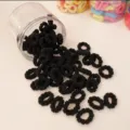 Kids black mini hair ties, small elastic hair rubber bands in clear storage jar set. - Black