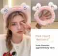 Pink plush heart headband, cute fuzzy face washing hair hoop for women and girls daily use. - Pink Heart