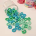 Small elastic hair ties for kids, plush mini hair bands in cute blue and green colors. - Green