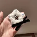 Jolie pince à cheveux étoile en peluche avec nœud en velours noir barrette duveteuse douce - Noir