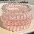 Cute pink telephone wire hair ties, transparent sparkling hair bands for daily cute styling. - Coconut 4-Piece Set (Pink)