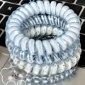 Clear dotted spiral hair tie detail shot, cute Korean style clear telephone wire hair band for summer. - Coconut 4-Piece Set (Blue)