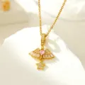 Gold angel wing necklace with pink heart and star pendant, elegant fashion clavicle chain. - Angel Wing Heart Necklace (T0360)