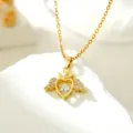 Gold angel wing heart pendant necklace, stainless steel clavicle chain variant for women. - Angel Wing Heart Necklace (T0596)