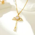 Gold Angel Wings Pendant Necklace with Dazzling Zirconia and Teardrop Chain for Women - Angel Wing Heart Necklace (T1294)