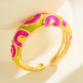 Colorful enamel open ring with pink and yellow-green abstract pattern for fashion women. - Pink Yellow Green Painted