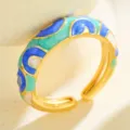 Boho style colorful enamel open ring, blue and green colorblock fashion variant jewelry. - Blue and Green Contrast
