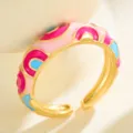 Boheemse kleurrijke geemailleerde ring vergulde open ring modieus contrastontwerp sieraden - Roze Roze Blauw Kleurblok