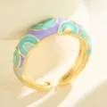 Prachtige kleurrijke geemailleerde ring verstelbaar geometrisch golfpatroon sieraden - Paars Mintgroen Golf