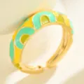 Trendy vergulde open ring met mintgroene en gele emaille geometrisch patroon modieuze dames sieraden - Mintgroen Geel