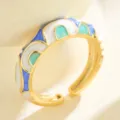 Kleurrijke geëmailleerde ring verguld Boheemse geometrische verstelbare ring mode sieraden - Wit Blauw Groen Driekleurig