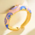 Boheemse kleurrijke geëmailleerde open ring vergulde mode geometrische dames sieraden - Roze Paars Blauw Vintage