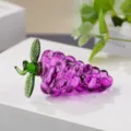 Detailed close-up of purple crystal glass grape ornament with green leaf for home decor. - 7cm / Purple