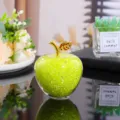 Crystal glass apple ornament with green beads fill and gold leaf for home decor gifts. - 5cm / Yellow