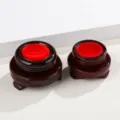 Wooden display base for crystal ball sphere holders with red velvet cushion interior details. - Wooden Base for 60mm Ball
