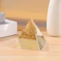 Detailed view of the crystal pyramid ornament featuring golden Egyptian hieroglyphs. - 6cm / Transparent Pyramid with Scriptures