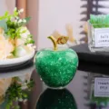 Green crystal glass apple figurine with gold stem and rhinestone leaf for home decor gift. - 5cm / Green