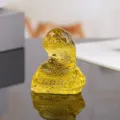 Crystal snake figurine detail view, amber glazed glass zodiac animal sculpture for home. - Yellow