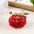 Crystal glass pumpkin figurine with gold vine decor, elegant autumn table ornament. - 4cm / Red