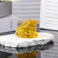Detail view of golden glazed money toad showing crystal texture for desktop decor. - 5cm Golden Toad / Yellow