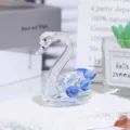 Crystal swan figurine detail showing sparkling blue crystal elements and transparent glass body. - Diamond Filled / 5cm / Blue