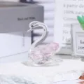 Crystal swan figurine pink faceted crystal desktop ornament elegant home decor gift - Solid / 5cm / Pink