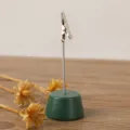 Minimalist green wooden base memo photo clip with metal alligator clip and wire stem for desk. - Green