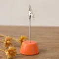 Minimalist wooden base memo card holder with metal clip desk photo display stand decor - Orange