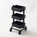 Mini black 3-tier utility cart detail shot for dollhouse kitchen miniature model toy - Black