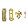 1:12 Dollhouse Miniature Gold Door Hardware Set Mailbox Handle Knocker Key Decor - Four-Piece Set
