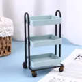 1:12 dollhouse miniature rolling cart, 3-tier mini metal storage cart toy for kitchen decor. - Light Blue