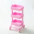 1:12 dollhouse miniature pink 3-tier rolling cart simulation kitchen toy model display - Pink