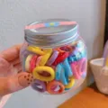 Colorful elastic hair ties for kids, cute baby scrunchies in a clear plastic storage jar. - 100 Pieces Canned / Korean Color