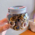 Children high elasticity hair ties set in clear storage jar cute brown hair rubber bands - 100 Pieces Canned / Coffee