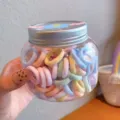 Colorful hair ties for kids, soft elastic small rubber bands set in clear jar, pastel colors. - 100 Pieces Canned / Ice Cream Colors