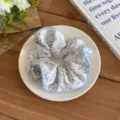 Blue floral fabric scrunchie with cute ruffled design for sweet daily casual hair styles. - C Style-Floral