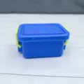 Miniature plastic storage box detail, cute blue container with yellow clasps for dollhouse decor. - Blue