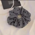 Grey polka dot hair scrunchie for women, cute elastic fabric hair tie hair accessories. - Polka Dot Hair Scrunchie / Gray
