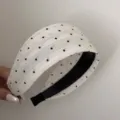Korean style wide black and white polka dot headband, fashionable hair accessory for women. - Large Polka Dot Headband / White