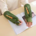 Cozy winter fleece sleeve covers for women, long warm arm warmers with convenient thumb holes. - English Letter Style / Dark Green