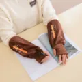 Autumn winter plush arm sleeves long fingerless gloves office women anti dirt warm cozy brown - English Letter Style / Coffee