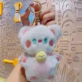 Cute plush cat keychain fluffy cartoon doll bag pendant adorable soft stuffed animal charm key ring - Plush Blushing Cat - White