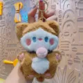 Cute plush cat keychain fluffy bag charm soft cartoon doll pendant for backpack accessories - Plush Blushing Cat - Brown