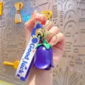 Cute purple flower keychain with blue strap and bell, perfect bag charm and keyring accessory. - Rose Flower (Sounding) / Blue