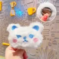 White fluffy animal plush brooch cute cartoon badge backpack bag charm pendant clothing accessory - White Animal Brooch - Blue Bear