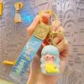 Cute mermaid keychain cute cartoon character bag charm with blue lanyard and gold hardware - Holographic Blue Mermaid