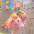 Cute cartoon unicorn keychain goocoo bird bag charm pendant for car keys and backpack - Sitting Posture / Pink